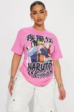 Naruto Shippuden Graphic Tee Women's Small Pink Crew Neck Short Sleeve Official